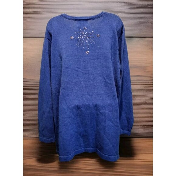 Quacker Factory American Flag Beaded Tunic Sweater Sz 1X Patriotic Raime - Picture 5 of 7